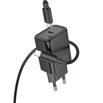   HOCO hálózati töltő Type C + kábel Type C to Lightning PD QC 30W N62, fekete