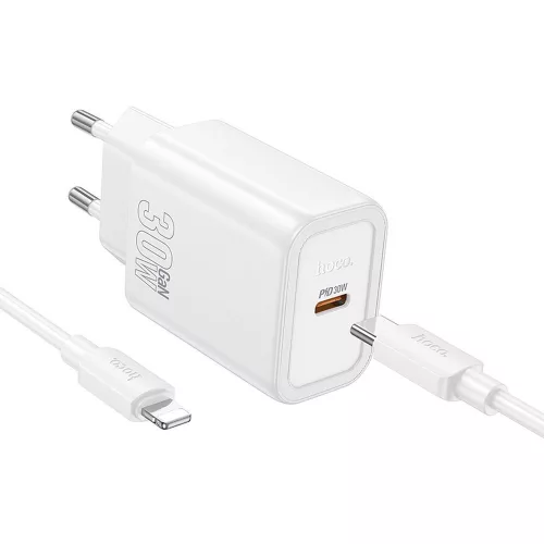HOCO hálózati töltő Type C + kábel Type C to Lightning PD QC 30W N62, fehér