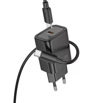   HOCO hálózati töltő Type C + kábel Type C to Type C PD QC 30W N62, fekete