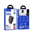 HOCO hálózati töltő USB A + Type C + kábel Type C to Lightning PD QC3.0 3A 30W N63, fekete