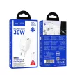HOCO hálózati töltő USB A + Type C + kábel Type C to Lightning PD QC3.0 3A 30W N63, fehér