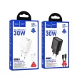 HOCO hálózati töltő USB A + Type C + kábel Type C to Lightning PD QC3.0 3A 30W N63, fehér