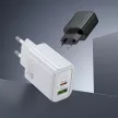 HOCO hálózati töltő USB A + Type C + kábel Type C to Type C PD QC3.0 3A 30W N63, fekete
