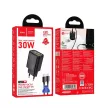 HOCO hálózati töltő USB A + Type C + kábel Type C to Type C PD QC3.0 3A 30W N63, fekete