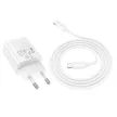 HOCO hálózati töltő USB A + Type C + kábel Type C to Type C PD QC3.0 3A 30W N63, fehér