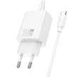 HOCO hálózati töltő USB A + Type C + kábel Type C to Type C PD QC3.0 3A 30W N63, fehér