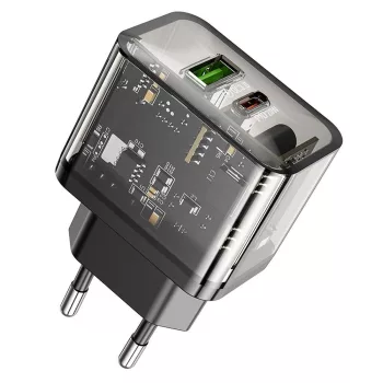   HOCO hálózati töltő USB A + Type C PD QC3.0 3A 20W N34 transparent