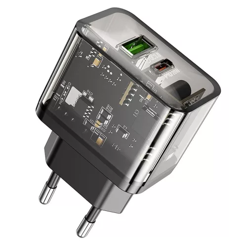 HOCO hálózati töltő USB A + Type C PD QC3.0 3A 20W N34 transparent