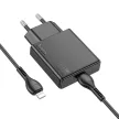HOCO slim hálózati töltő Type C + kábel Type C to Lightning PD QC 30W N37, fekete