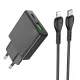 HOCO slim hálózati töltő USB A + Type C with Type C to Lightning kábel PD QC3.0 3A 20W N38, fekete
