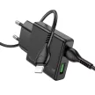 HOCO slim hálózati töltő USB A + Type C with Type C to Lightning kábel PD QC3.0 3A 20W N38, fekete