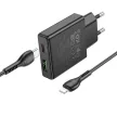 HOCO slim hálózati töltő USB A + Type C with Type C to Lightning kábel PD QC3.0 3A 20W N38, fekete