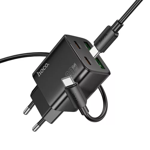 HOCO hálózati töltő USB A + Type C + kábel Type C to Lightning PD QC3.0 3A 20W N52, fekete