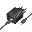 HOCO hálózati töltő USB A + Type C + kábel Type C to Lightning PD QC3.0 3A 20W N52, fekete