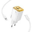 HOCO hálózati töltő USB A + Type C + kábel Type C to Type C PD QC3.0 3A 20W N52, fehér