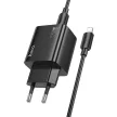 HOCO hálózati töltő 2 x Type C + 2 x USB A + kábel Type C to Lightning PD QC3.0 3A 20W N55, fekete