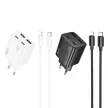 HOCO hálózati töltő 2 x Type C + 2 x USB A + kábel Type C to Lightning PD QC3.0 3A 20W N55, fehér
