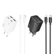 HOCO hálózati töltő 2 x Type C + 2 x USB A + kábel Type C to Lightning PD QC3.0 3A 30W N56, fehér