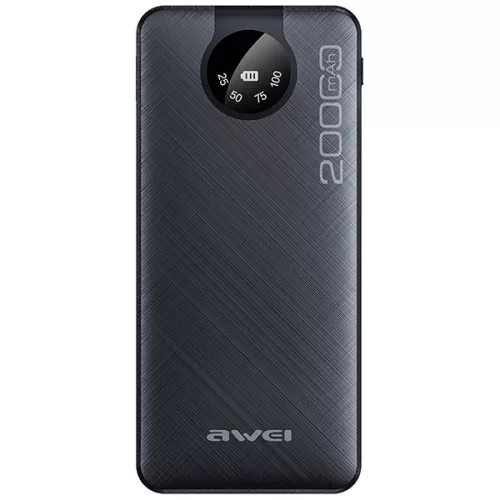 AWEI PowerBank P134K 20000mAh USB/PD/Lightning/MicroUSB kábellel, fekete