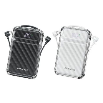   AWEI PowerBank P89K 10000mAh 38,5W, + PD/Lightning kábelek, fekete