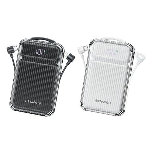 AWEI PowerBank P89K 10000mAh 38,5W, + PD/Lightning kábelek, fekete