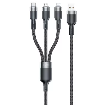   AWEI USB-C - Lightning - Micro USB CL-975, 3in1, kábel, fekete