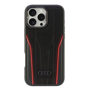   Audi Genuine Leather MagSafe iPhone 16 Pro Max 6.9" tok, fekete-piros AU-TPUPCMIP16PM-R8/D3-RD