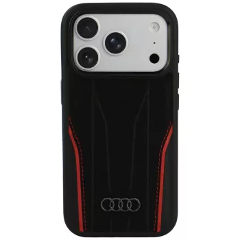   Audi R8 Genuine Leather MagSafe iPhone 18 Pro / 17 Pro (AU-TPUPCMIP18P-R8/D3-RD) tok, fekete-piros