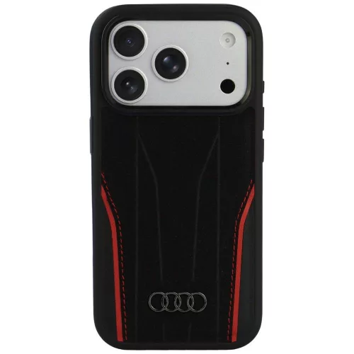 Audi R8 Genuine Leather MagSafe iPhone 18 Pro / 17 Pro (AU-TPUPCMIP18P-R8/D3-RD) tok, fekete-piros