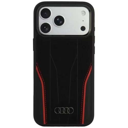 Audi R8 Genuine Leather MagSafe iPhone 18 Pro Max / 17 Pro Max (AU-TPUPCMIP18PM-R8/D3-RD) tok, fekete-piros
