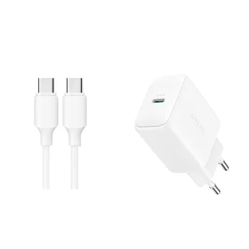   Joyroom JR-TCF20 USB-C PD 20W hálózati töltő, fehér + USB-C / USB-C kábel 1m