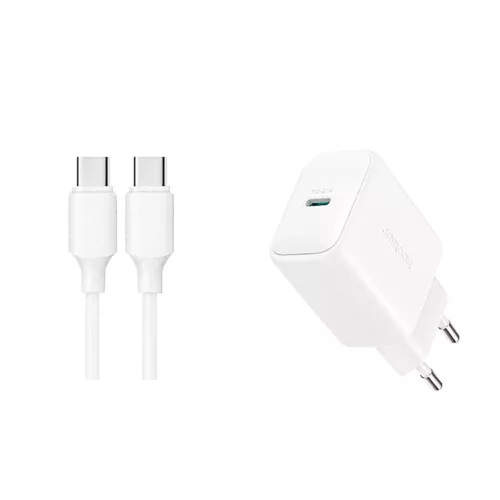 Joyroom JR-TCF20 USB-C PD 20W hálózati töltő, fehér + USB-C / USB-C kábel 1m