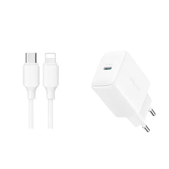   Joyroom JR-TCF20 USB-C PD 20W hálózati töltő, fehér + USB-C / Lightning kábel 1m
