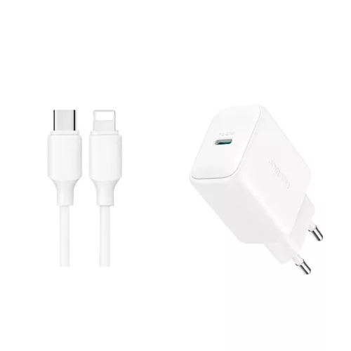 Joyroom JR-TCF20 USB-C PD 20W hálózati töltő, fehér + USB-C / Lightning kábel 1m