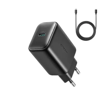   Joyroom JR-TCF23 hálózati töltő USB-C 25W SFC / PPS / PD, fekete + USB-C / USB-C kábel 1m