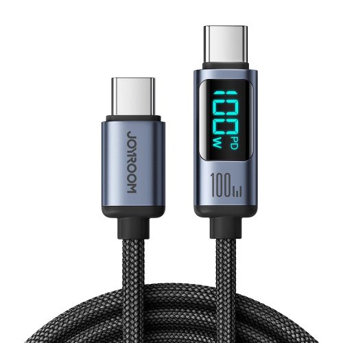 Joyroom Prism sorozat A16 USB-C/USB-C 100W 1.2m kábel LED kijelzővel, fekete
