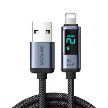   Joyroom Prism sorozat A16 Lightning/USB-A kábel 2.4A 1.2m LED kijelzővel, fekete