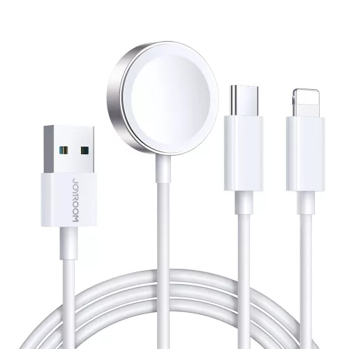 Joyroom S-IW008 3-in-1 kábel magnetic hálózati töltő USB-A - Lightning/USB-C 1.2m, fehér