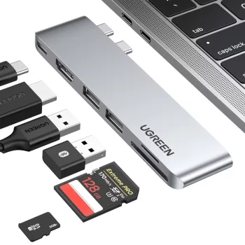   Ugreen HUB CM380 2xUSB C HDMI/2xUSB 3.0/SD TF/USB C PD, USB-HUB, szürke