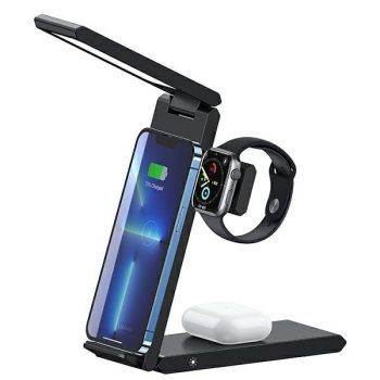   USAMS VEZETÉK NÉLKÜLI TÖLTŐ 3in1 LED világítással, 15W FEKETE CD181WXC01