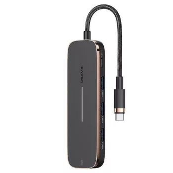 USAMS Adapter HUB 3xUSB + USB-C + HDMI, USB-HUB, fekete