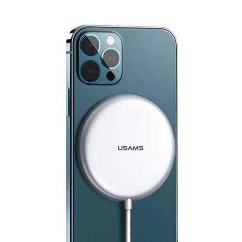 USAMS asztali indukciós töltő US-CD160 mágneses W2 15W alumínium iPhone 12 sorozat, ezüst