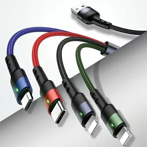 USAMS U26 fonott 4 az 1-ben, 1,2m, 2A Fast Charge (2x Lightning/Micro USB/USB-C), kábel