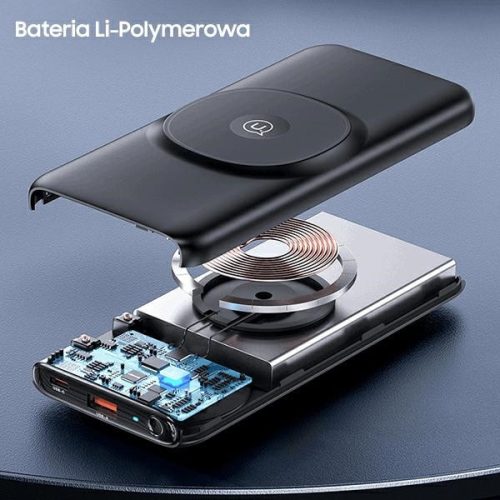 USAMS Powerbank PB62 10000mAh 20W QC3.0+PD mágneses vezeték nélküli gyorstöltés, fekete