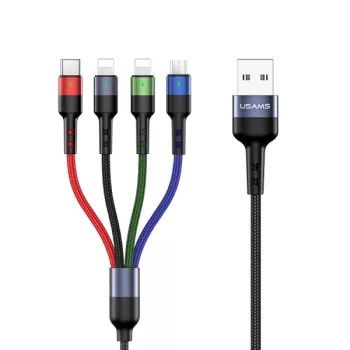   USAMS U26 fonott 4 az 1-ben 0,35 m 2A Fast Charge (2x Lightning/Micro USB/USB-C), kábel