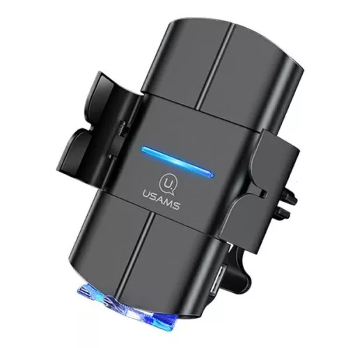 USAMS CD133 Szellőzőre rögzíthető automata telefontartó és Qi vezeték nélküli töltő 10W fekete
