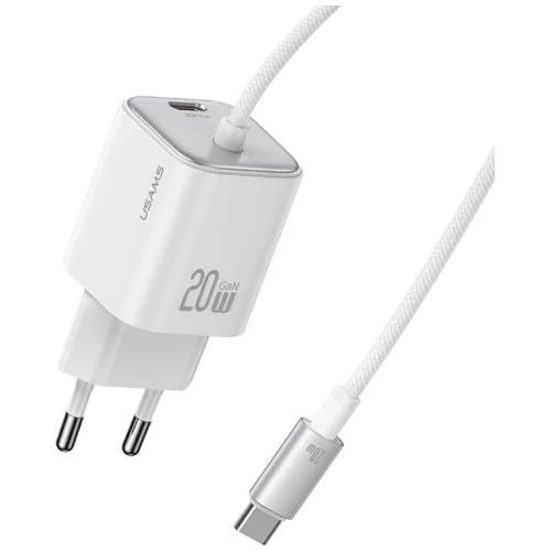 USAMS hálózati töltő JC Series CC261 20W GaN Mini hálózati gyorstöltő 2xUSB-C, fehér
