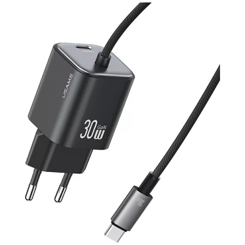 USAMS hálózati töltő JC Series CC264 30W GaN Mini hálózati gyorstöltő 2xUSB-C, fekete