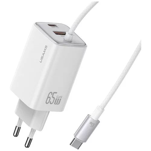 USAMS hálózati töltő JC Series CC266 65W GaN hálózati gyorstöltő 2xUSB-C 1xUSB-A, fehér