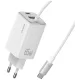USAMS hálózati töltő JC Series CC266 65W GaN hálózati gyorstöltő 2xUSB-C 1xUSB-A, fehér